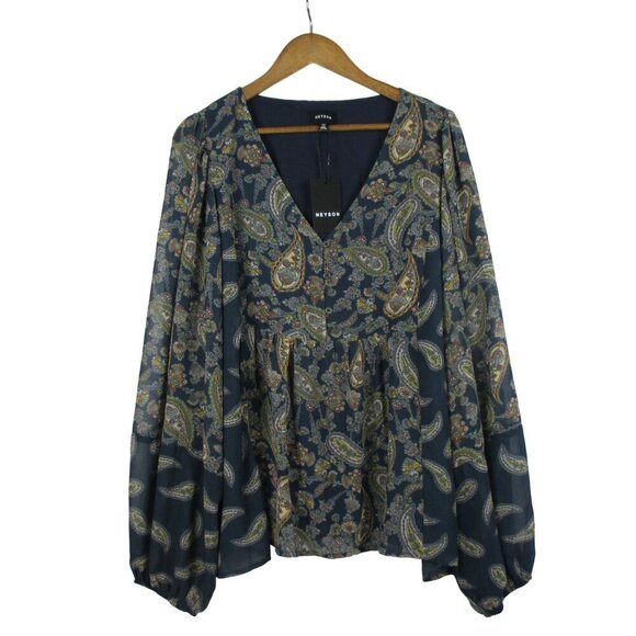 Heyson Top Blouse V-Neck baby doll long sleeve Boho size 2XL NWT $78 - Picture 3 of 8